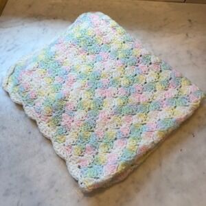 Crochet Baby Blanket Pastel Colors Handmade Knit Throw Afghan Kids 28x28
